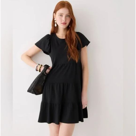 J. CREW Knit Broken In Jersey Tiered Mini Dress Black Sz M {3X45} - Picture 1 of 7